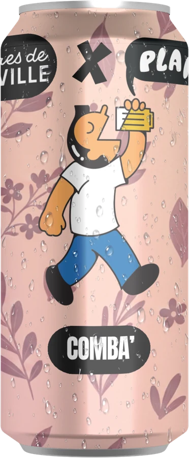 Canette Comba, un personnage qui boit une bière sur fond rose fleuri