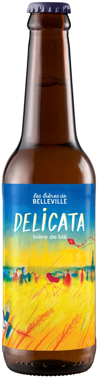 Bouteille Delicata. Étiquette Delicata : un champ de blé face à Paris