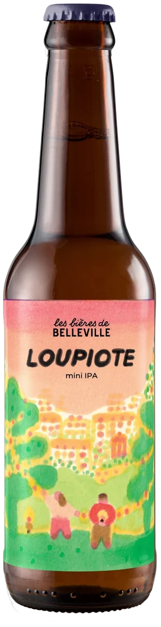 Bouteille Loupiote, étiquette de promeneurs dans un parc au coucher du soleil