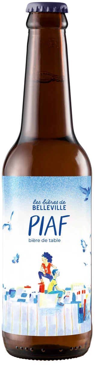 Bouteille Piaf. Étiquette Piaf : deux enfants sur les toits de Paris