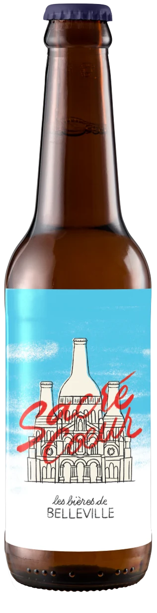 Bouteille Sacré Cœur, étiquette du Sacré-Cœur dessiné en bouteilles de bière